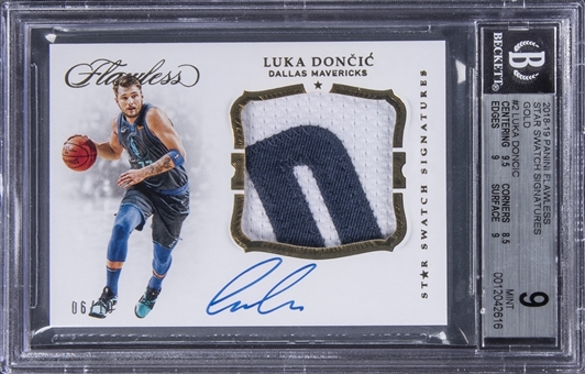 2018-19 Panini Flawless Star Swatch Signatures Gold #2 Luka Doncic Signed Rookie Patch Card (#06/10) - BGS MINT 9/BGS 10